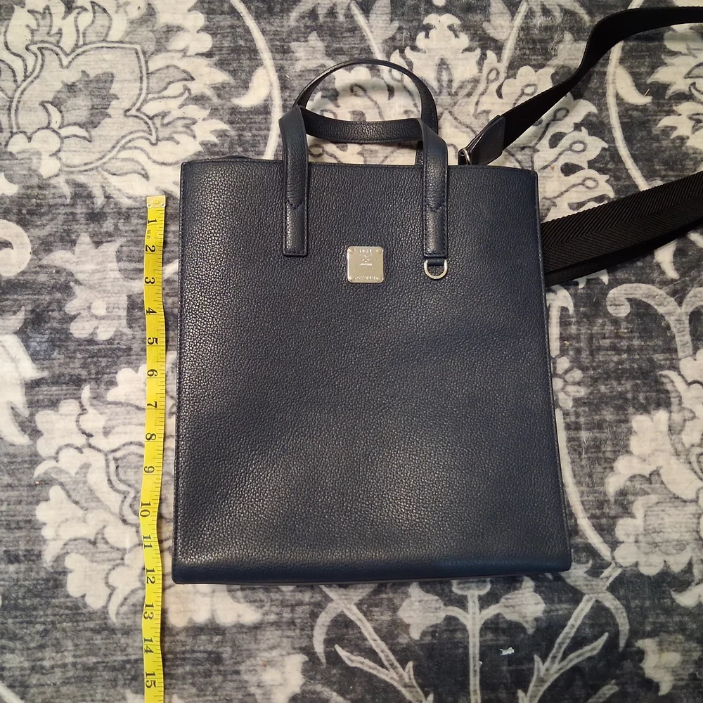MCM Navy Leather Structured Tote Bag - Picture 5 of 8